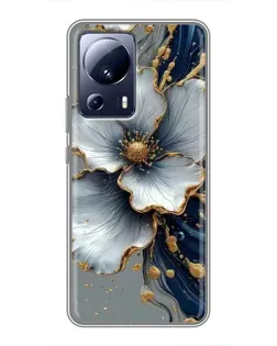 Чехол для Xiaomi 13 Lite с картинкой «Белый цветок и золотой флюид»