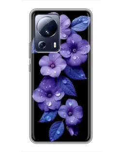 Чохол для Xiaomi 13 Lite з картинкою «Фіолетові квіти з росою»