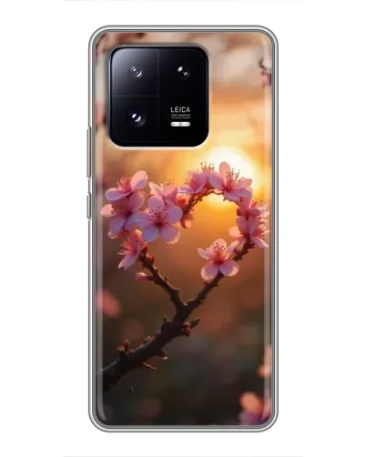 Чехол для Xiaomi 13 Pro с картинкой «Розовый цвет сердце на фоне заката»