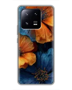 Чехол для Xiaomi 13 Pro с картинкой «Яркая сине-оранжевая флора»