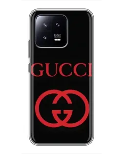 Чехол для Xiaomi 13 с картинкой «Gucci — красный логотип»