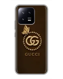 Чехол для Xiaomi 13 с картинкой «Gucci — золотая бабочка»