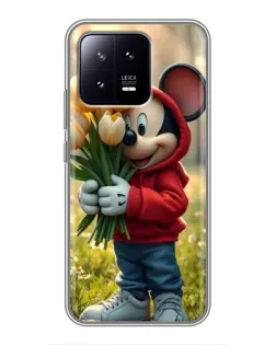 Чехол для Xiaomi 13 с картинкой «Микки с тюльпанами»
