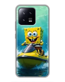 Чехол для Xiaomi 13 с картинкой «Спанч Боб на гидроцикле»