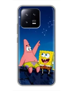 Чехол для Xiaomi 13 с картинкой «Губка Боб и Патрик ночью»