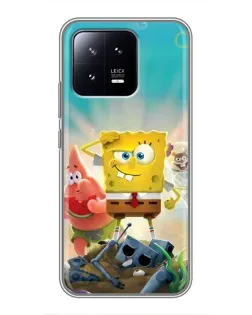 Чехол для Xiaomi 13 с картинкой «Спанч Боб победитель»