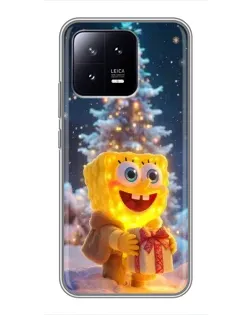 Чехол для Xiaomi 13 с картинкой «Рождественский Спанч Боб»