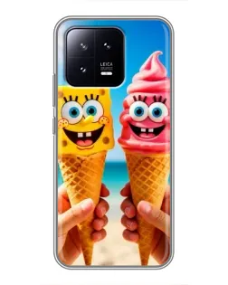 Чехол для Xiaomi 13 с картинкой «Спанч Боб мороженое»