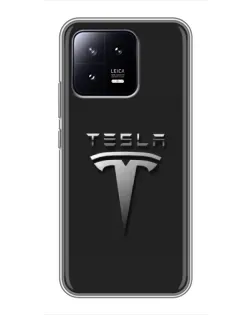 Чохол для Xiaomi 13 з картинкою «Сталевий логотип Tesla»