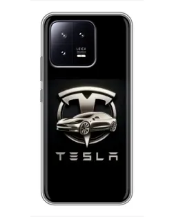 Чохол для Xiaomi 13 з картинкою «Tesla — срібне авто»