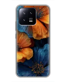 Чохол для Xiaomi 13 з картинкою «Яскрава синьо-помаранчева флора»