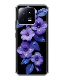 Чохол для Xiaomi 13 з картинкою «Фіолетові квіти з росою»