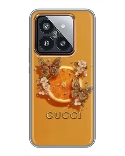 Чохол для Xiaomi 14 Pro з картинкою «Gucci — золоті метелики»