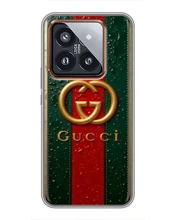 Чохол для Xiaomi 14 Pro з картинкою «Gucci — фірмова смуга та золото»