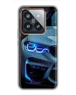 Чехол для Xiaomi 14 Pro с картинкой «Взгляд BMW с синими фарами»