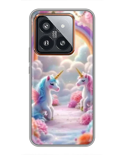 Чехол для Xiaomi 14 Pro с картинкой «Радуга и единороги»