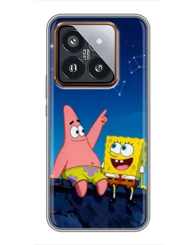 Чехол для Xiaomi 14 Pro с картинкой «Губка Боб и Патрик ночью»