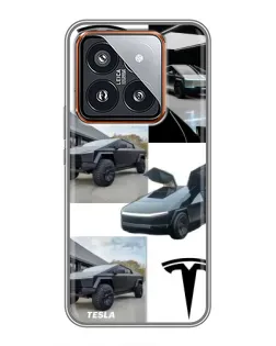 Чехол для Xiaomi 14 Pro с картинкой «Коллаж Cybertruck Tesla»