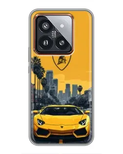 Чехол для Xiaomi 14 Pro с картинкой «Желтый Lamborghini город»