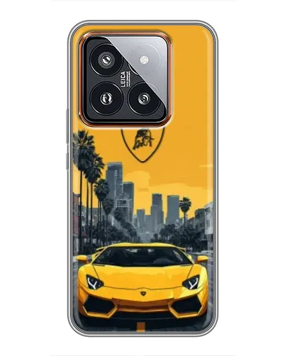 Чехол для Xiaomi 14 Pro с картинкой «Желтый Lamborghini город»