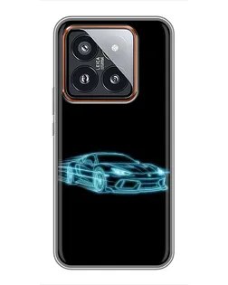 Чехол для Xiaomi 14 Pro с картинкой «Неоновый контур Lamborghini»