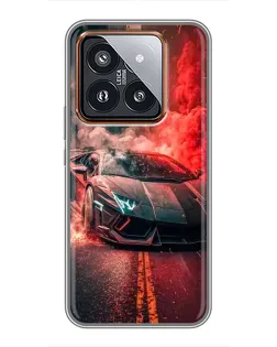 Чехол для Xiaomi 14 Pro с картинкой «Lamborghini красный дым»