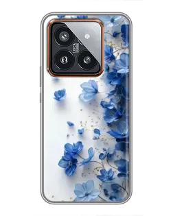 Чехол для Xiaomi 14 Pro с картинкой «Голубой цветочный каскад»