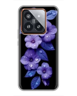 Чехол для Xiaomi 14 Pro с картинкой «Фиолетовые цветы с росою»