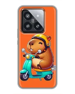 Чехол для Xiaomi 14 Pro с картинкой «Капибара на скутере» Чехол для Xiaomi 14 Pro с картинкой «Капибара на скутере»
