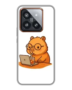 Чехол для Xiaomi 14 Pro с картинкой «Капибара с ноутбуком» Чехол для Xiaomi 14 Pro с картинкой «Капибара с ноутбуком»