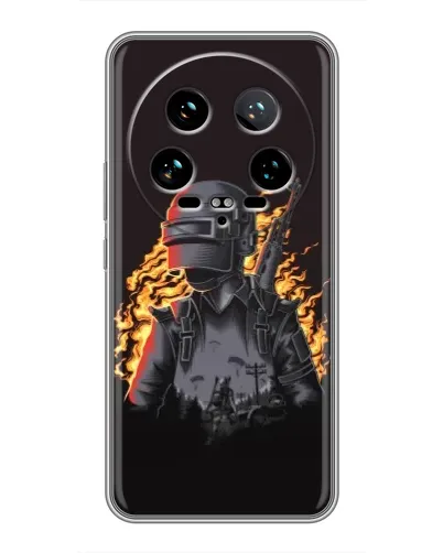 Чехол для Xiaomi 14 Ultra с картинкой «PUBG — огненный силуэт» Чехол для Xiaomi 14 Ultra с картинкой «PUBG — огненный силуэт»