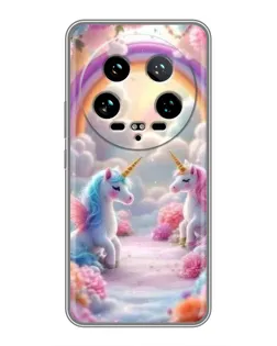 Чехол для Xiaomi 14 Ultra с картинкой «Радуга и единороги»