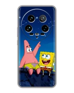 Чехол для Xiaomi 14 Ultra с картинкой «Губка Боб и Патрик ночью»