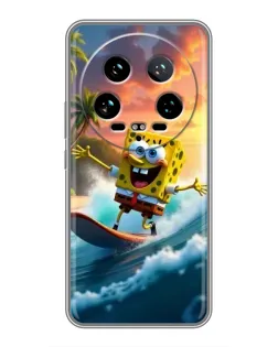 Чехол для Xiaomi 14 Ultra с картинкой «Губка Боб серфингист»