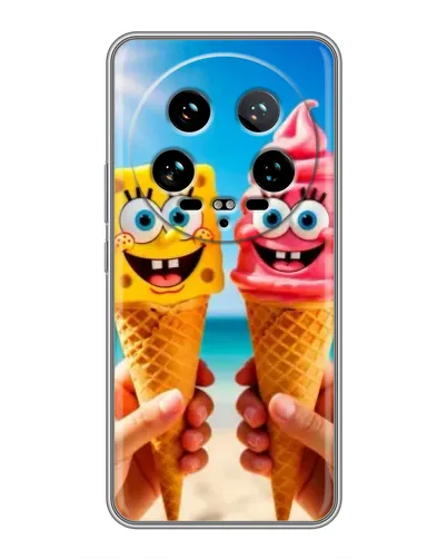 Чехол для Xiaomi 14 Ultra с картинкой «Спанч Боб мороженое»