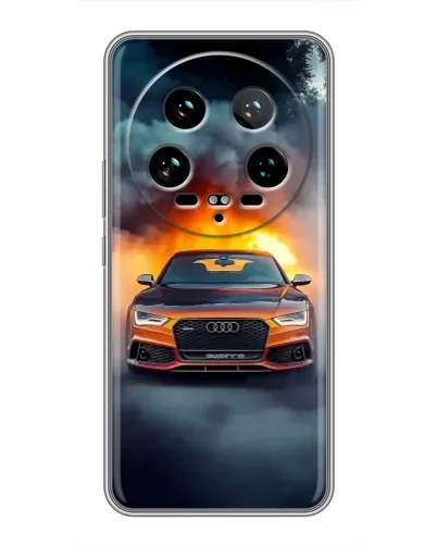 Чехол для Xiaomi 14 Ultra с картинкой «Audi в огненном дыму»