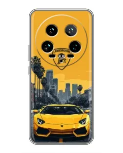 Чехол для Xiaomi 14 Ultra с картинкой «Желтый Lamborghini город»