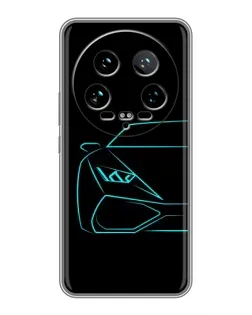Чехол для Xiaomi 14 Ultra с картинкой «Голубой силуэт Lamborghini»