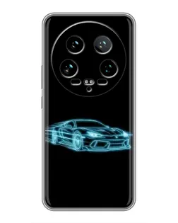 Чехол для Xiaomi 14 Ultra с картинкой «Неоновый контур Lamborghini»
