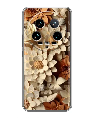Чехол для Xiaomi 14 Ultra с картинкой «Бежевый флористический декор»