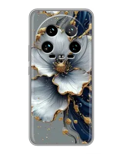 Чехол для Xiaomi 14 Ultra с картинкой «Белый цветок и золотой флюид»