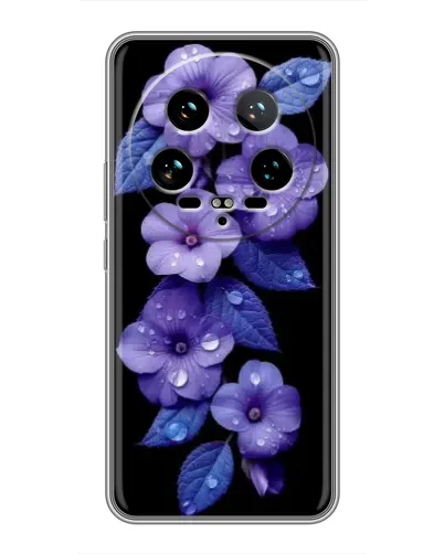 Чехол для Xiaomi 14 Ultra с картинкой «Фиолетовые цветы с росою»