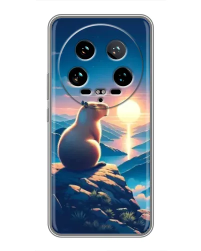 Чехол для Xiaomi 14 Ultra с картинкой «Закат солнца с капибарой»