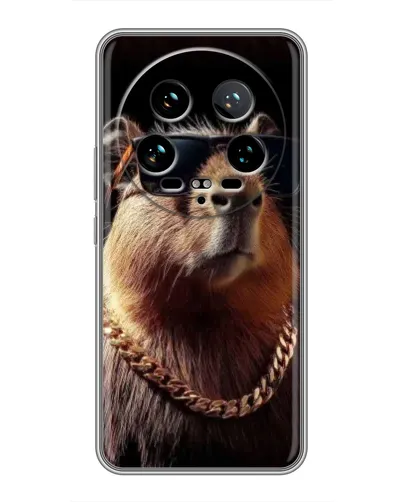 Чехол для Xiaomi 14 Ultra с картинкой «Капибара золотая цепь»