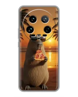 Чехол для Xiaomi 14 Ultra с картинкой «Капибара с пиццей»