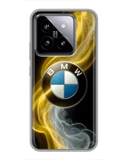 Чехол для Xiaomi 14 с картинкой «Золотистый дым BMW»