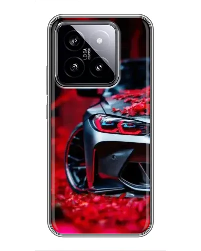 Чехол для Xiaomi 14 с картинкой «Спортивная BMW и цветы»