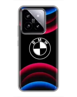 Чехол для Xiaomi 14 с картинкой «Логотип BMW и неоновые дуги»