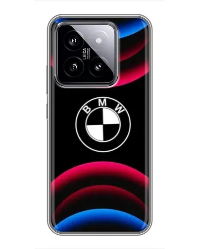 Чехол для Xiaomi 14 с картинкой «Логотип BMW и неоновые дуги»