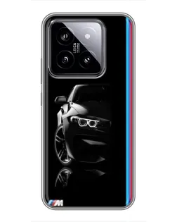 Чехол для Xiaomi 14 с картинкой «Силуэт BMW в темноте»